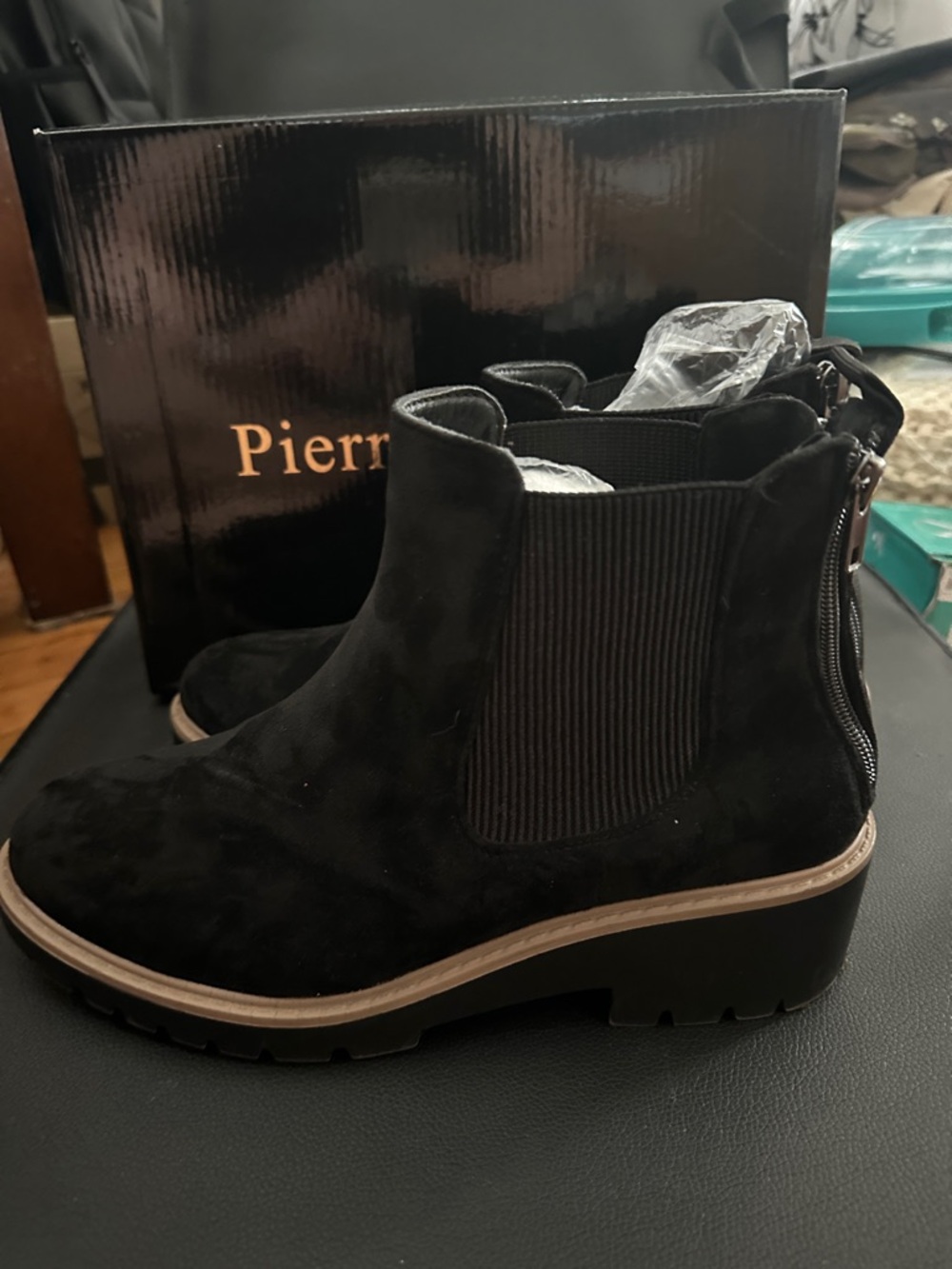 Pierre Dumas Black Suede Chelsea-Style Platform Ankle Boots
